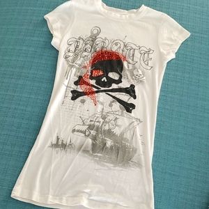 WHITE BLINGED SKELOTON TEESHIRT XS
